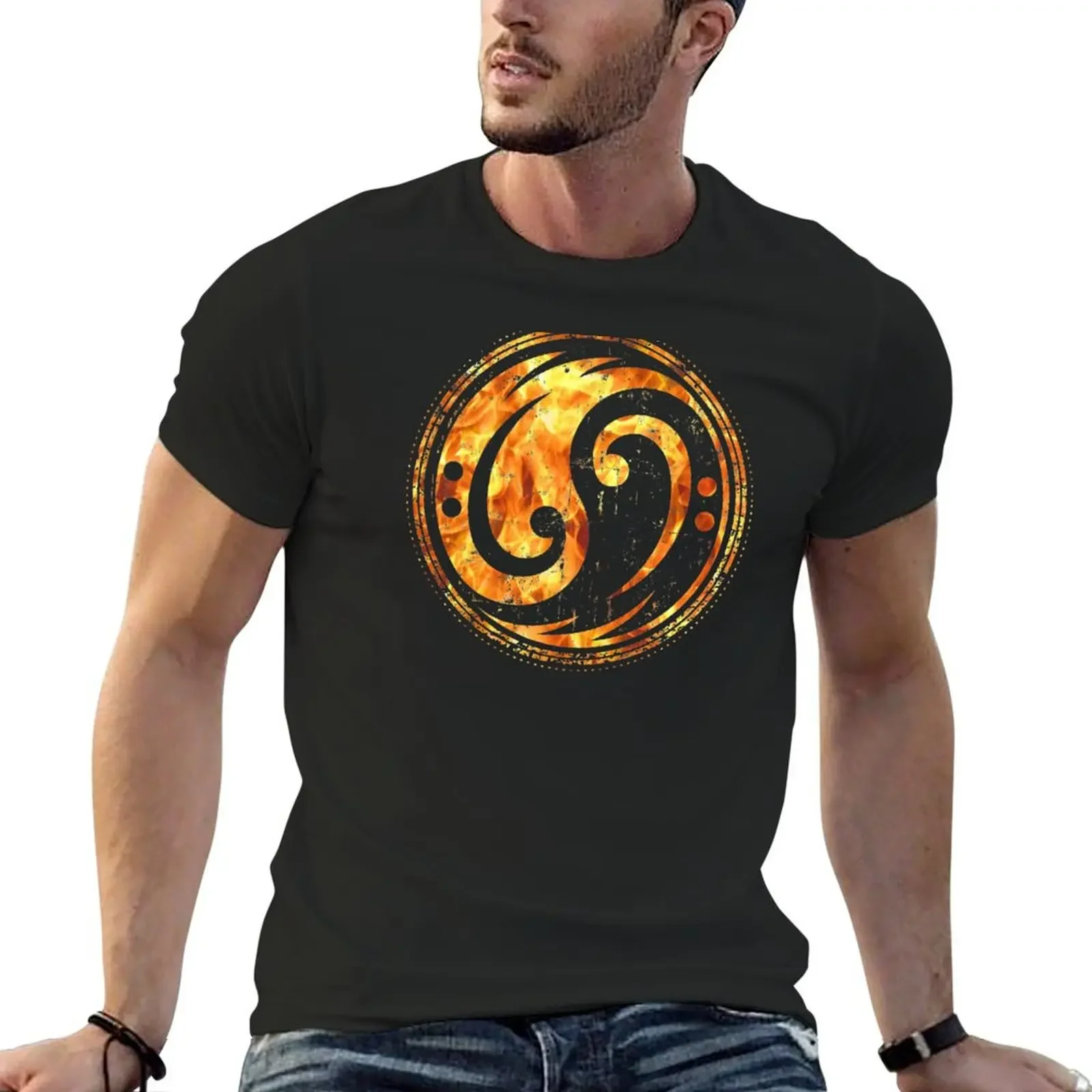 Bass guitar bass clef bass flames yin yang for player T-Shirt kawaii clothes graphics Short sleeve tee men