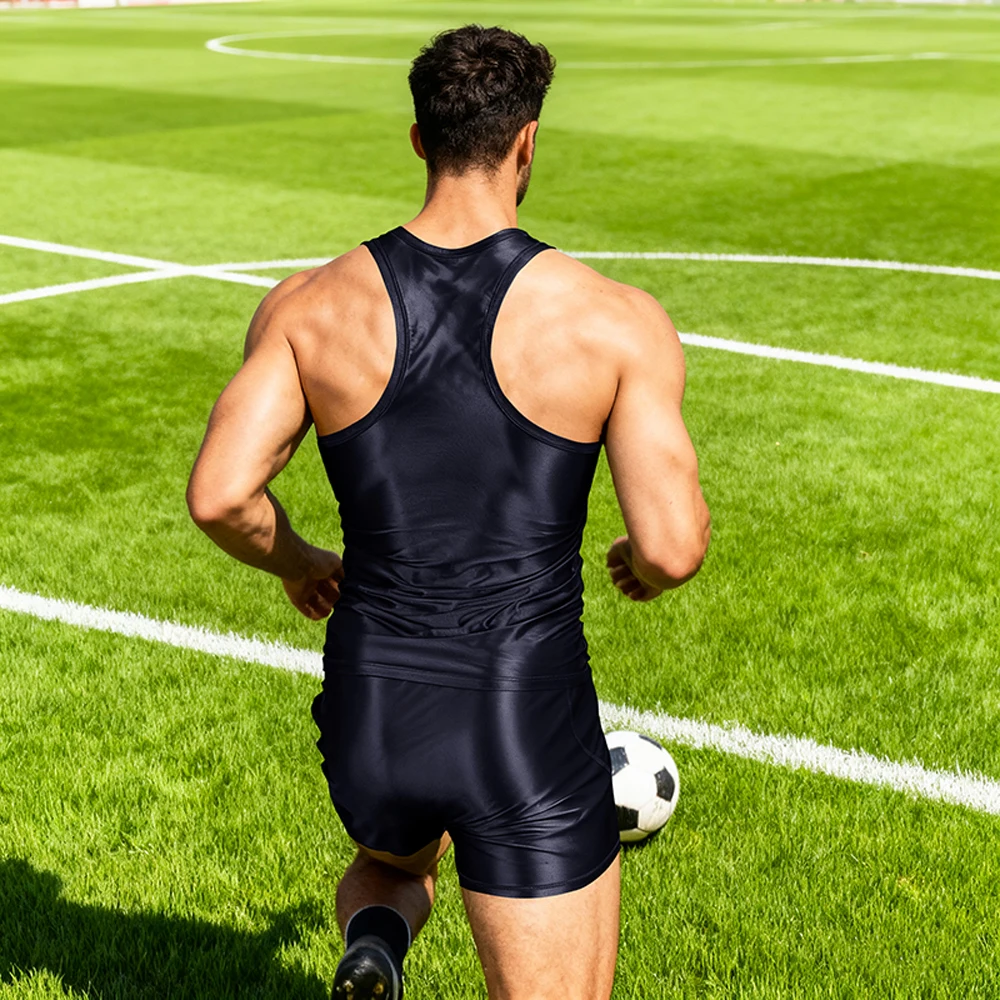 الرجال حريري لامع لامعة رياضية عادية رياضة الجري رقيقة السلس أكتيفيوير مجموعات تنفس التجفيف السريع تانك القمم السراويل مجموعات #5