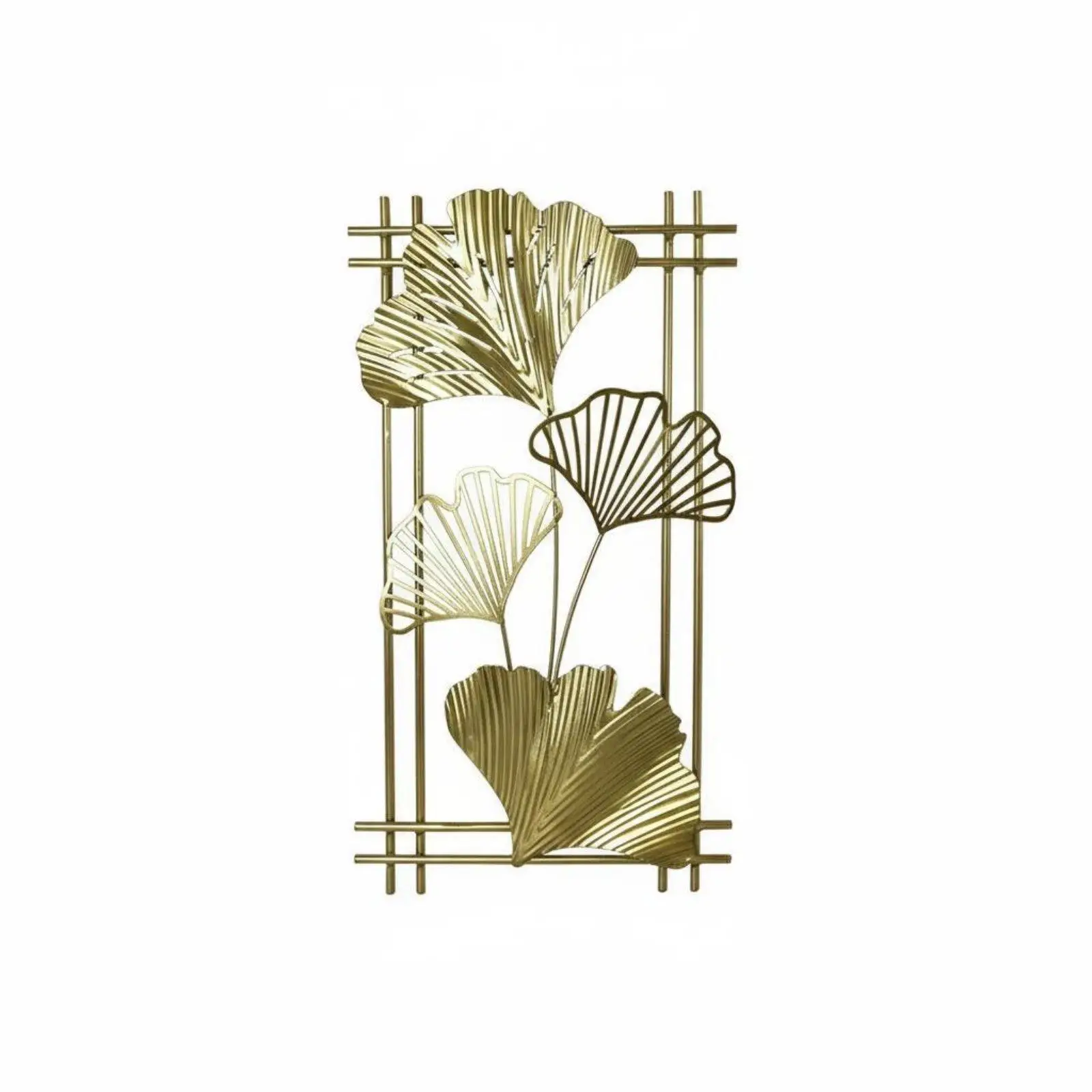 Golden Ginkgo Foliage Wall Decor Art Finish Chinese Style Floral Wall Sculpture Easy Installation Wrought Iron Ginkgo Panel for
