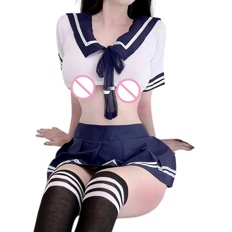Disfraces de Cosplay Sexy para mujer, lencería sexual de 2 piezas, uniforme de juego de rol, Vestido corto abierto con lazo supercorto, adecuado para adultos