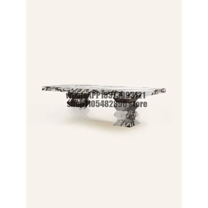 high-end simple modern rectangular Marble dining table wabi sandy wind small apartment luxury stone dining table villa,