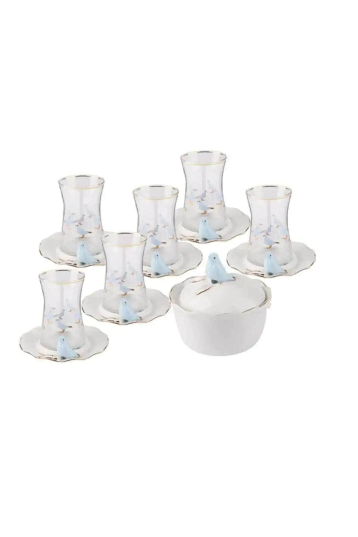 Uras Bird 13 Piece Tea Set, Bird Figured Tea Team English Tea Cup Glass Cup