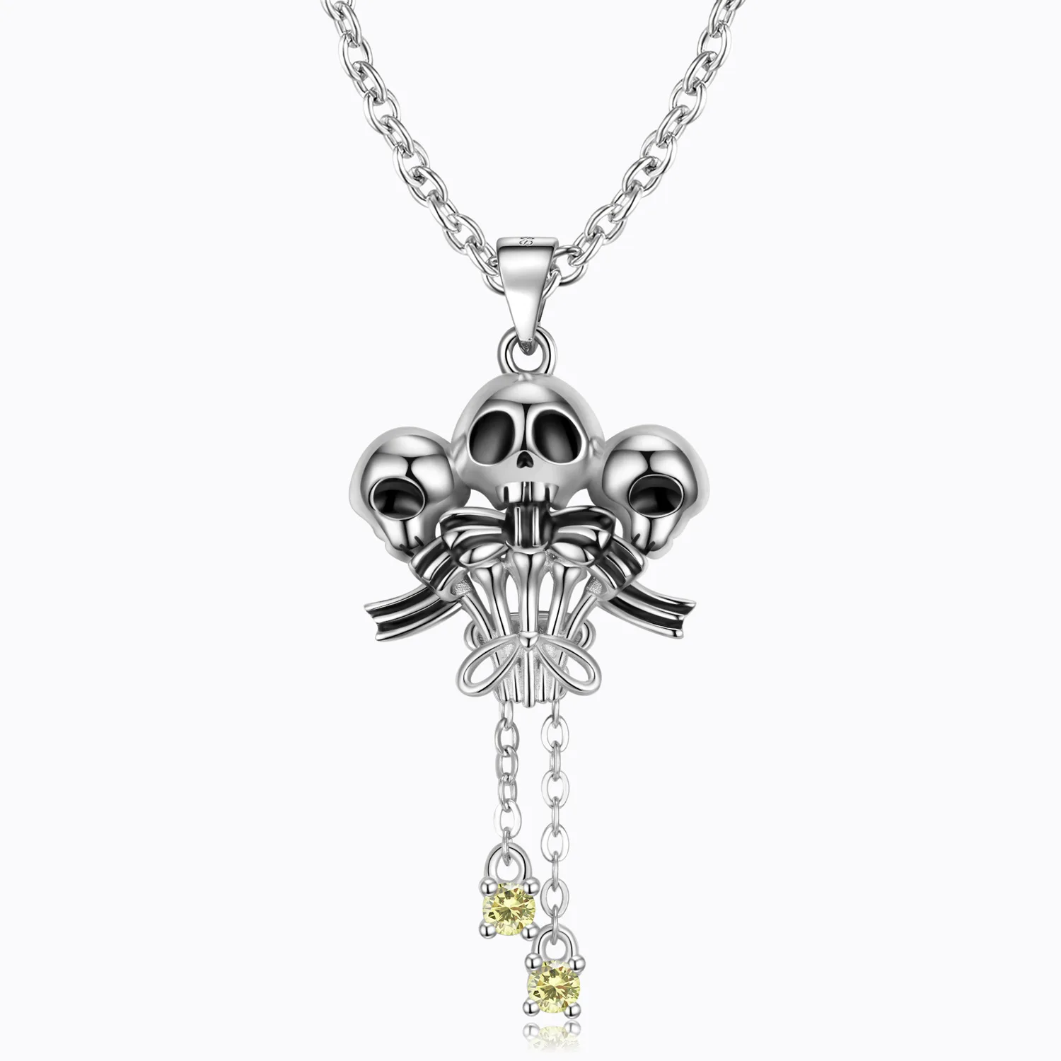 Europe and America Silver Color Enamel Bowknot Three Skull Balloon Necklace UNISEX Happy Hip Hop Punk Party Necklace