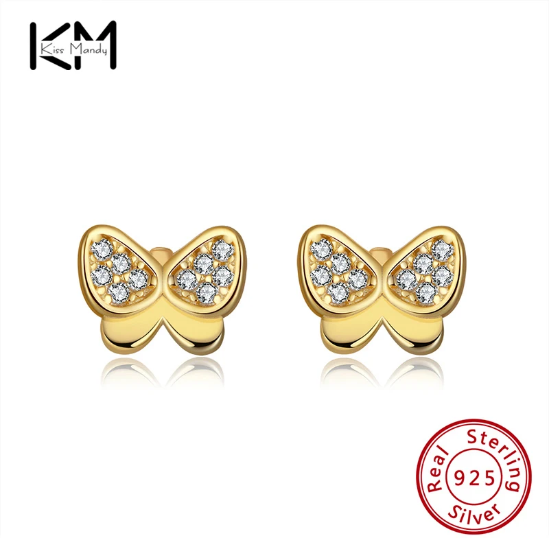 

KISS MANDY Cute Small Butterfly Stud Earrings For Women Trendy 925 Sterling Silver Earrings 2022 Ohrringe Damen Gold APE11