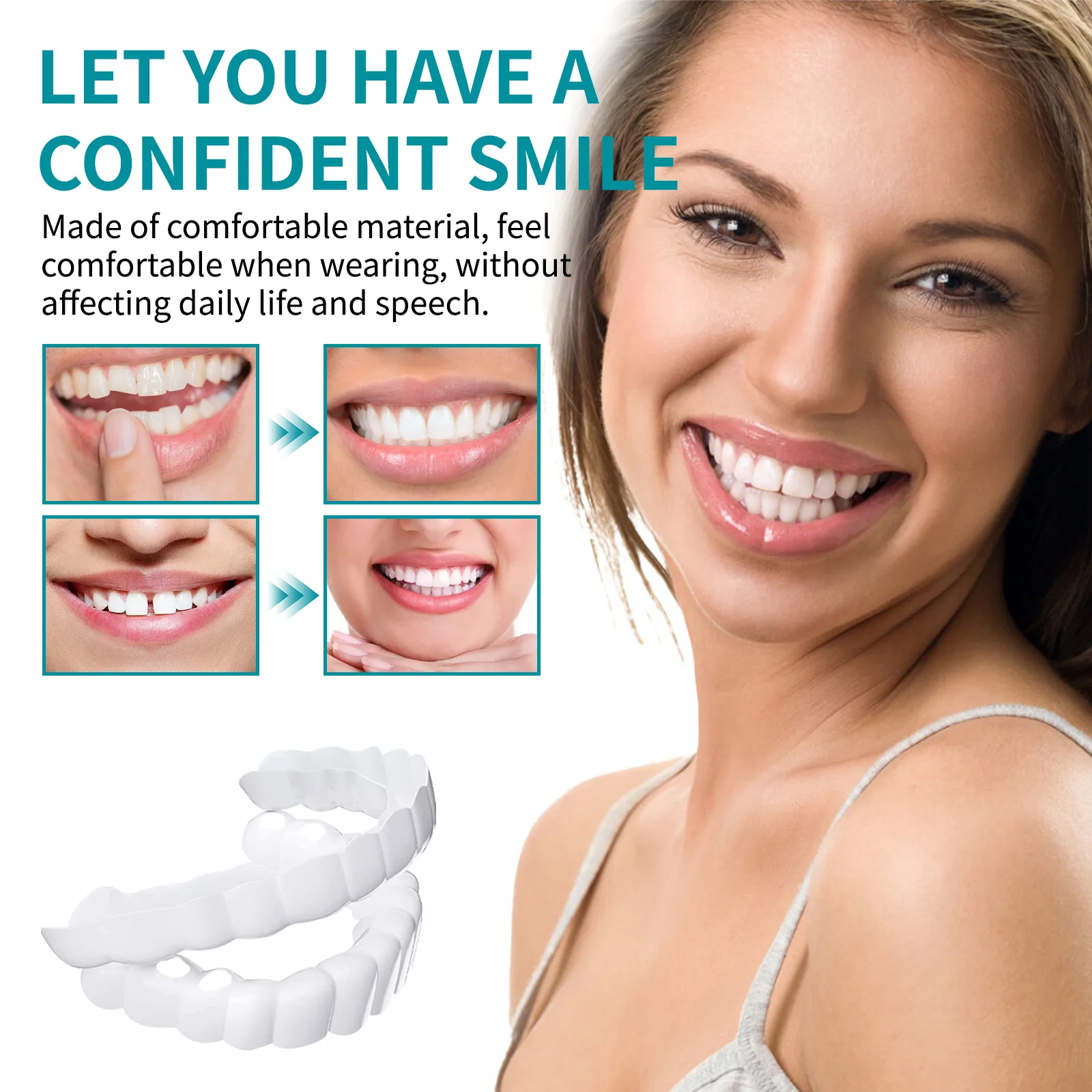 Adult Adjustable Dentures Teeth Set,Adjustable Snap-on Fake Teeth Portable Braces, Veneers Cover Gaps/Stains or Misaligned Teeth