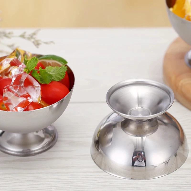 Summer New Stainless Steel Ice Cream Cups Salad Bowl Dessert Fruit Plate Tableware Bar Party Metal Wine Glasses Kitchen Tools