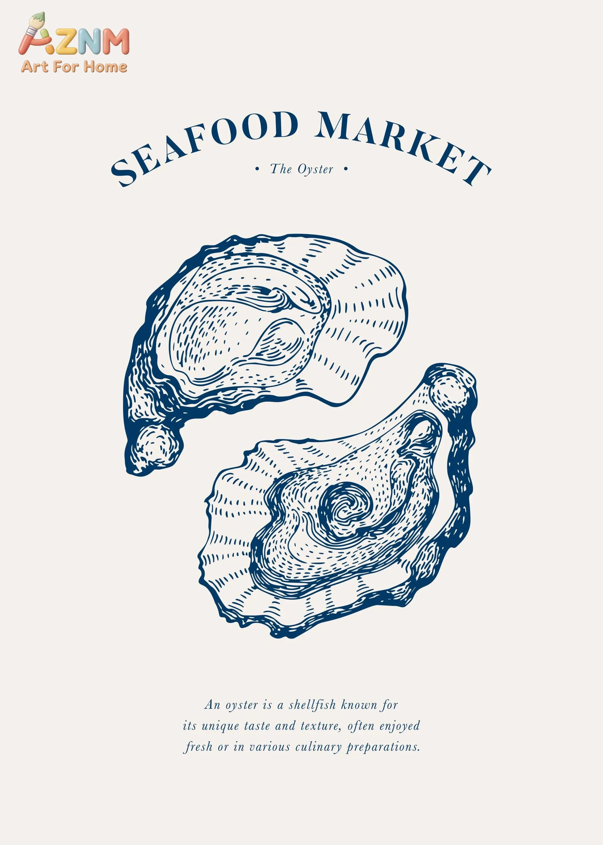 Vintage Seafood Market Canvas Prints, Blue Line Sketch Oyster Crab Minimal Coastal Kitchen Wall Decor Unframed Canvas