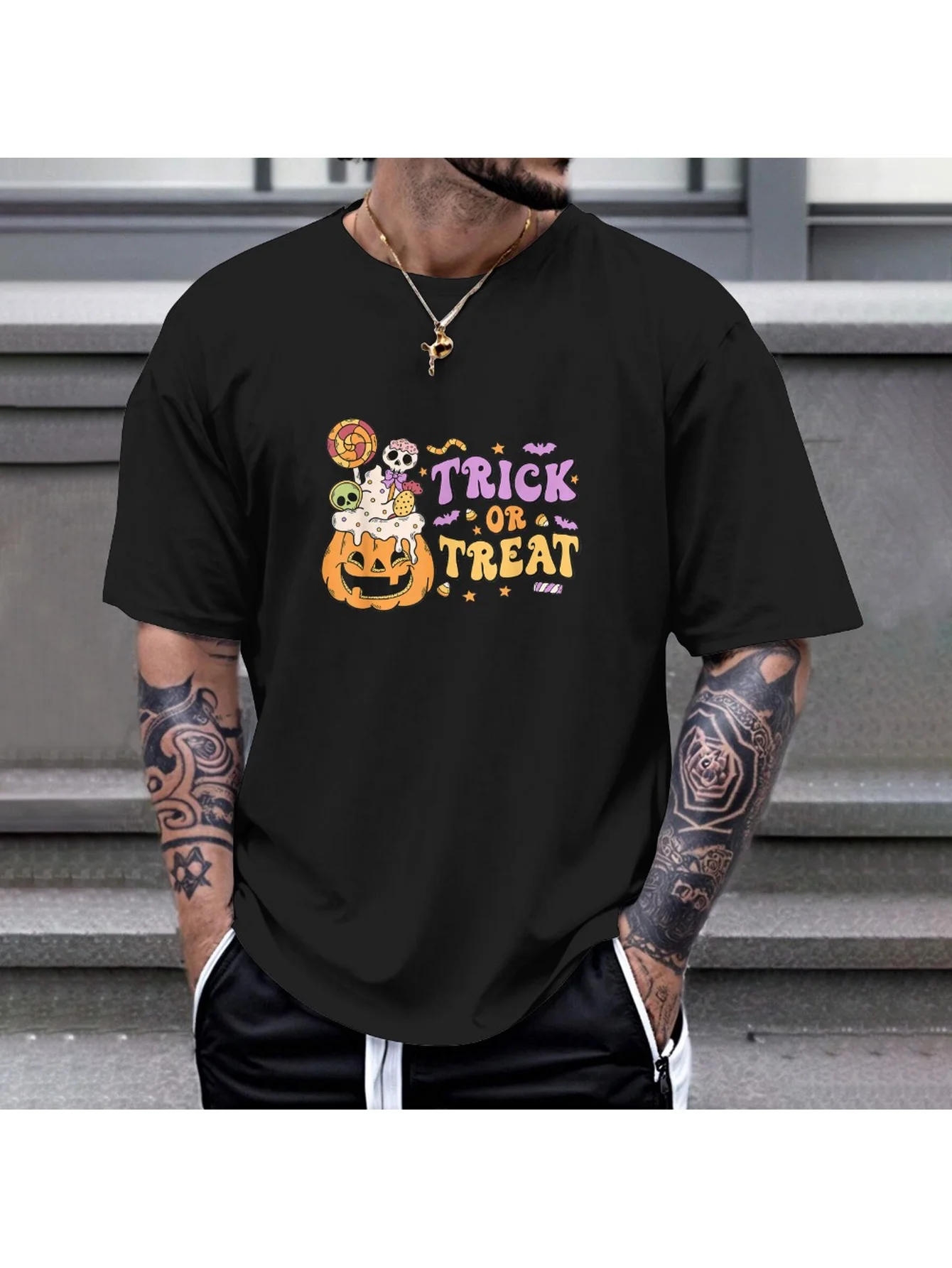 

Halloween Witch Hat T-Shirt - 180gsm Cotton, Spooky Bats/Candy Tee