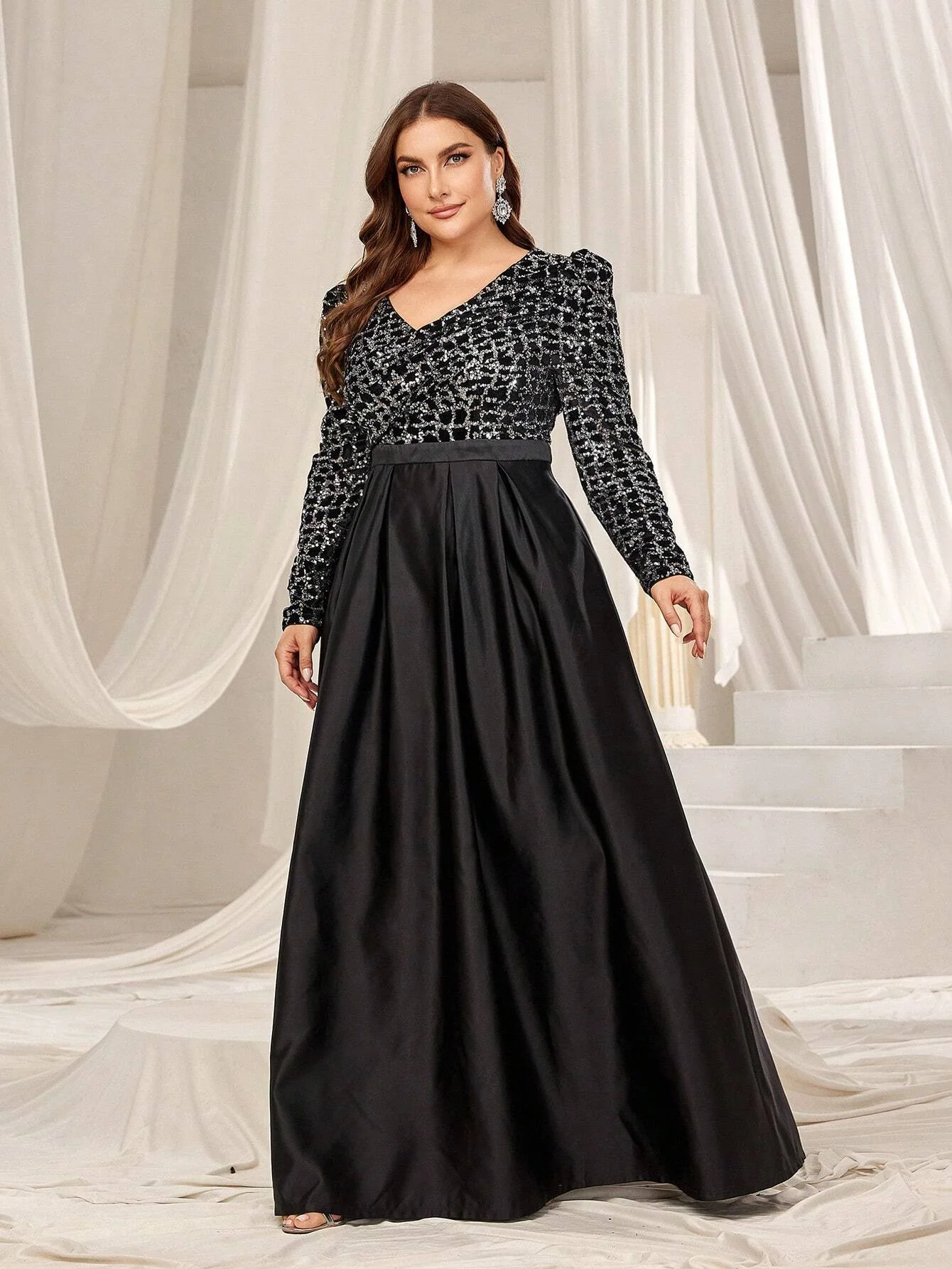 Robe formelle à paillettes, manches Gigot Plus, abonnés