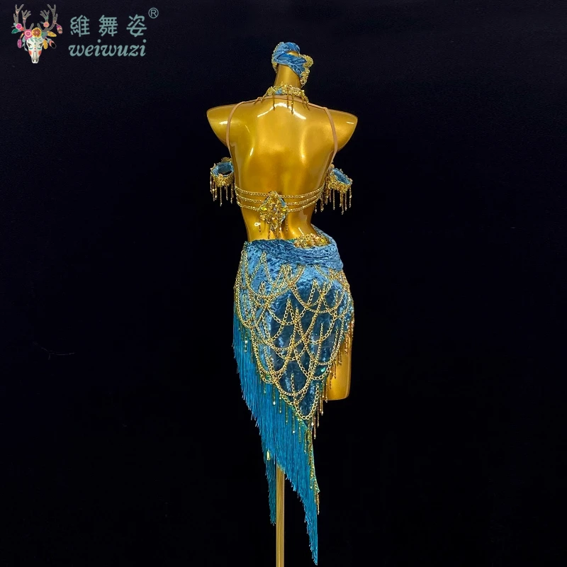 Vestito da performance di danza latina Donna Abito da competizione Tango ChaCha Samba di fascia alta personalizzato Senior AB Stones Nappa