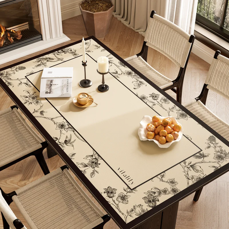 French Retro Style Leather Dining Table Mat Luxury Home Table Decoration and Accessories Waterproof Oil Proof Heat-Resistant