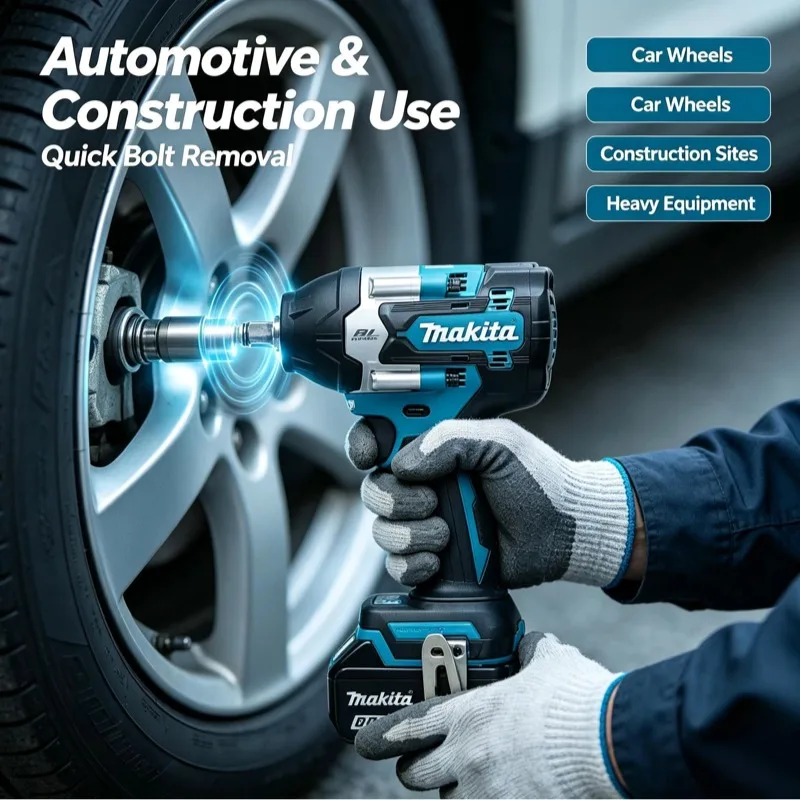 Makita DTW700 18V Kabelloser Bürstenloser Schlagschrauber 1000Nm Leistungsstarkes Drehmoment Elektrischer Schraubenschlüssel mit Variabler Geschwindigkeit Auto-Stopp Lithium-Batterie