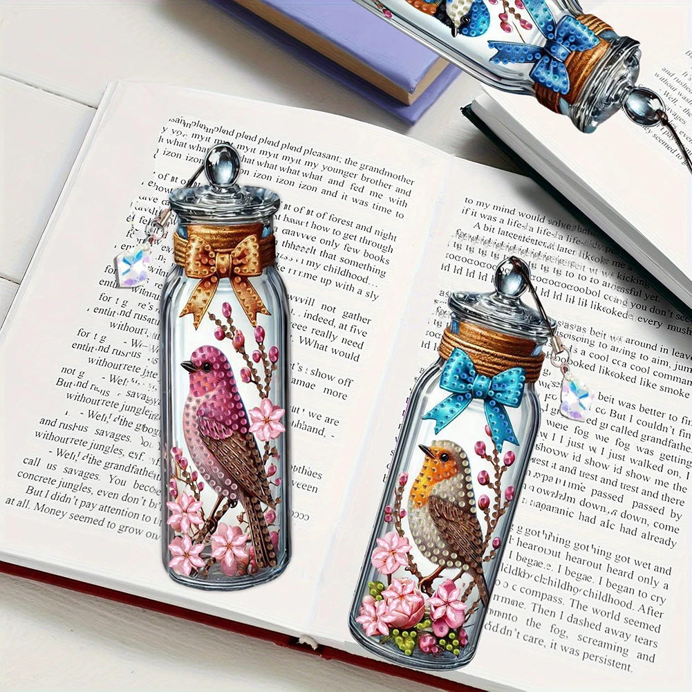 3 قطعة الطيور في زجاجة زجاجية DIY الماس اللوحة المرجعية لعشاق القراءة #4