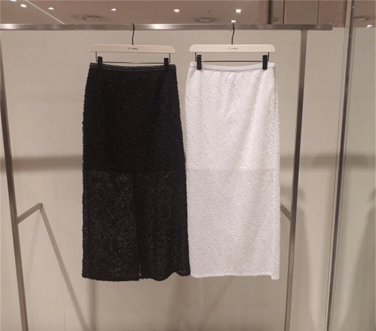 

Korean Sle f Body Skirt See tough Midi Length High Waist Fairy Skirt Polyester Fiber Pure Color Commute Friendly