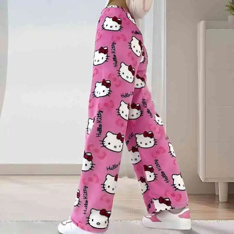 Sanurgente-Hello Kitty Glutnel Pyjama pour femme, Anime Kawaii, Dessin animé en laine chaud, Pantalon décontracté pour la maison