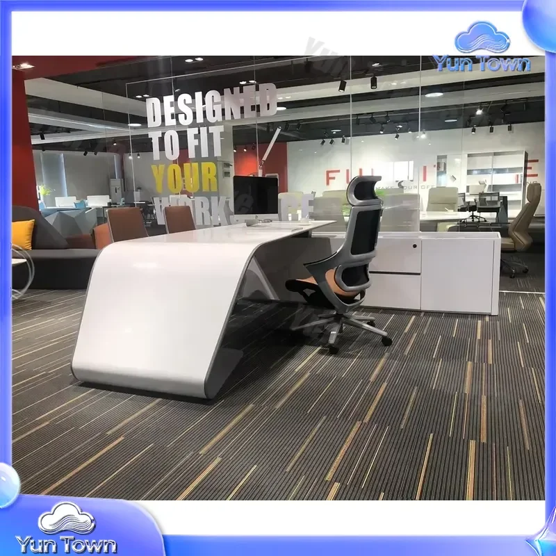 for 2026 CEO Wireless Charging L Shape Desk Modern White Home Office Furniture High Tech Executive Desk Manager Workstation