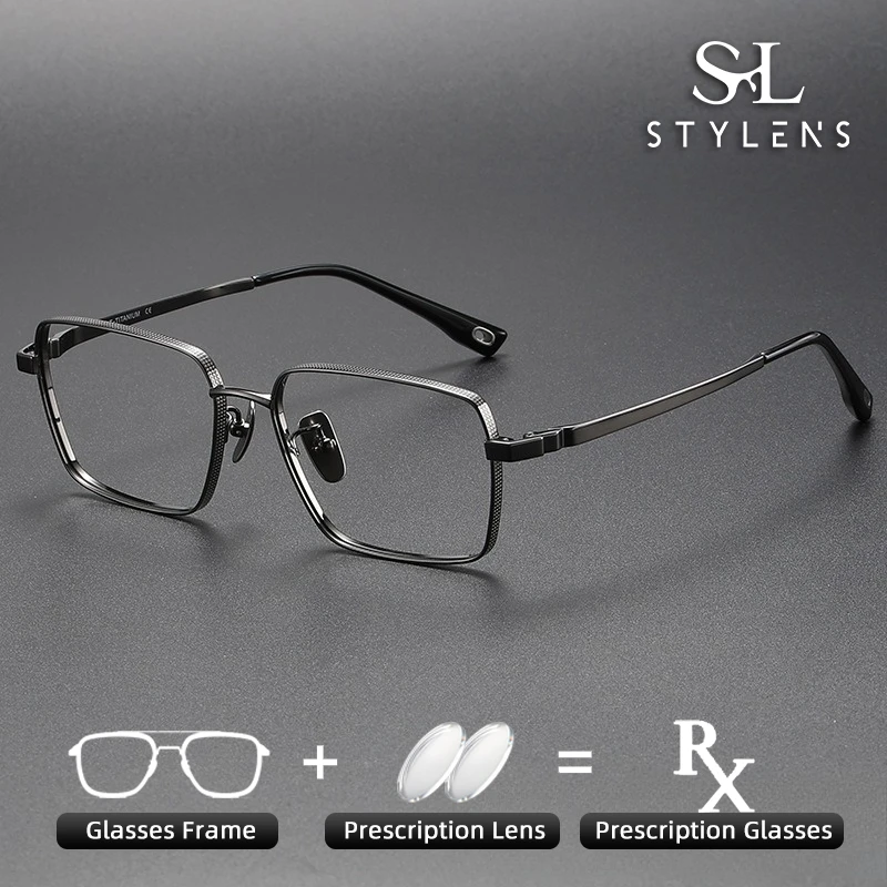 

STYLENS New Pure Titanium Frame Glasses Men Square Anti Blue Light Progressive Glasses Optical Prescription Myopia Glasses 80927