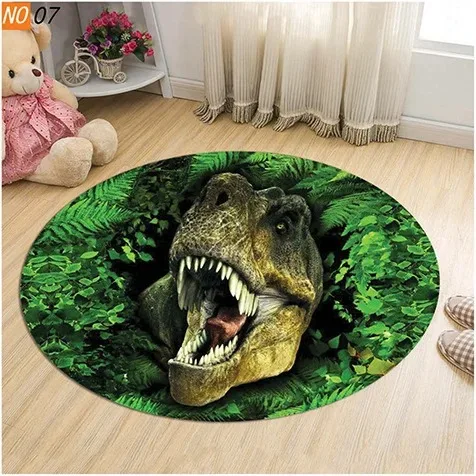 Cartoon Dinosaur Pattern Round Mat, Tapete antiderrapante, Tapete de entrada, Decoração de casa, Quarto, Sala de estar