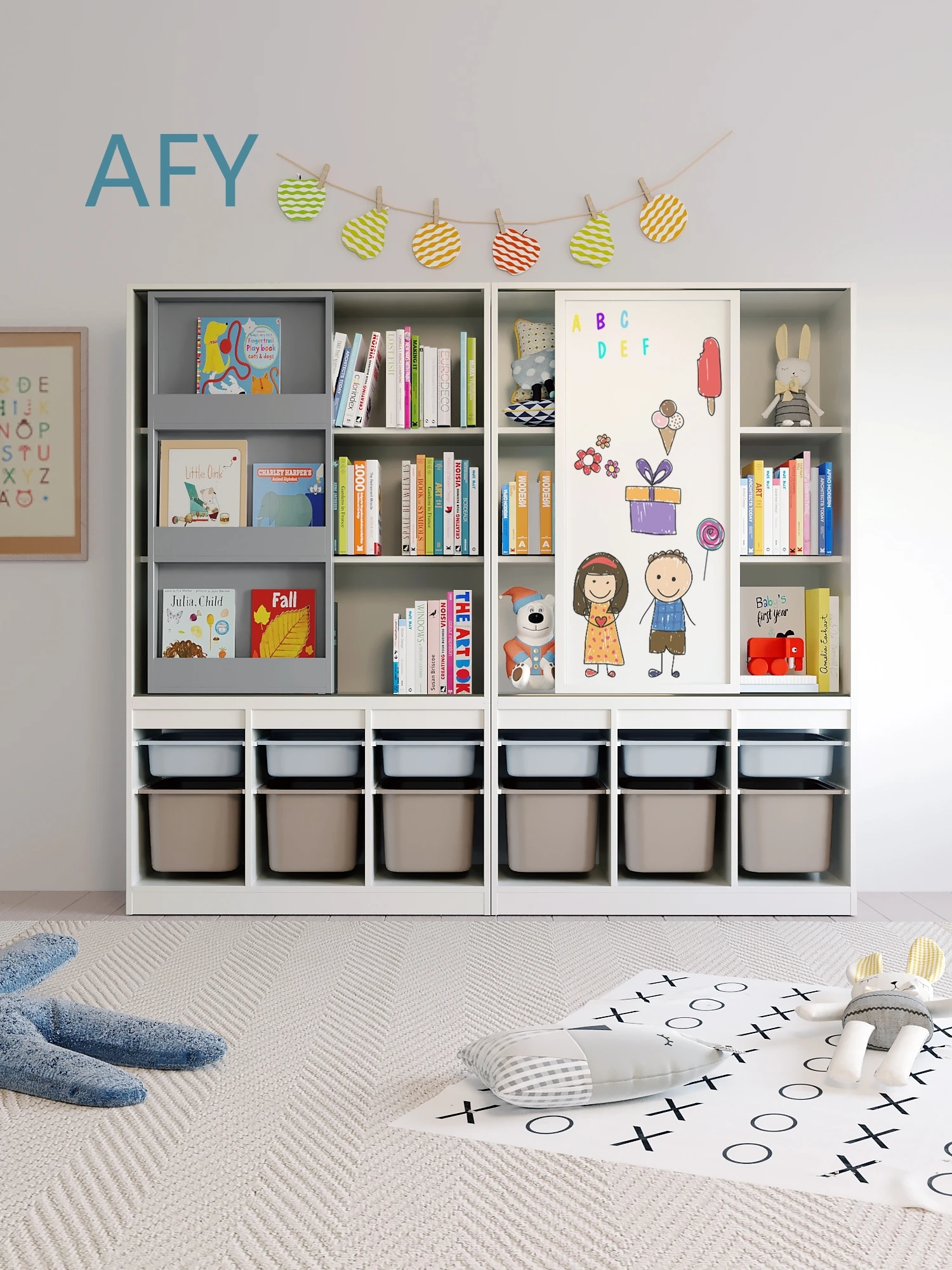 For W7 Integrated Childrens Solid Wood Bookshelf Picture Book Stand Multi Functional Storage Cabinet with Creative Sliding