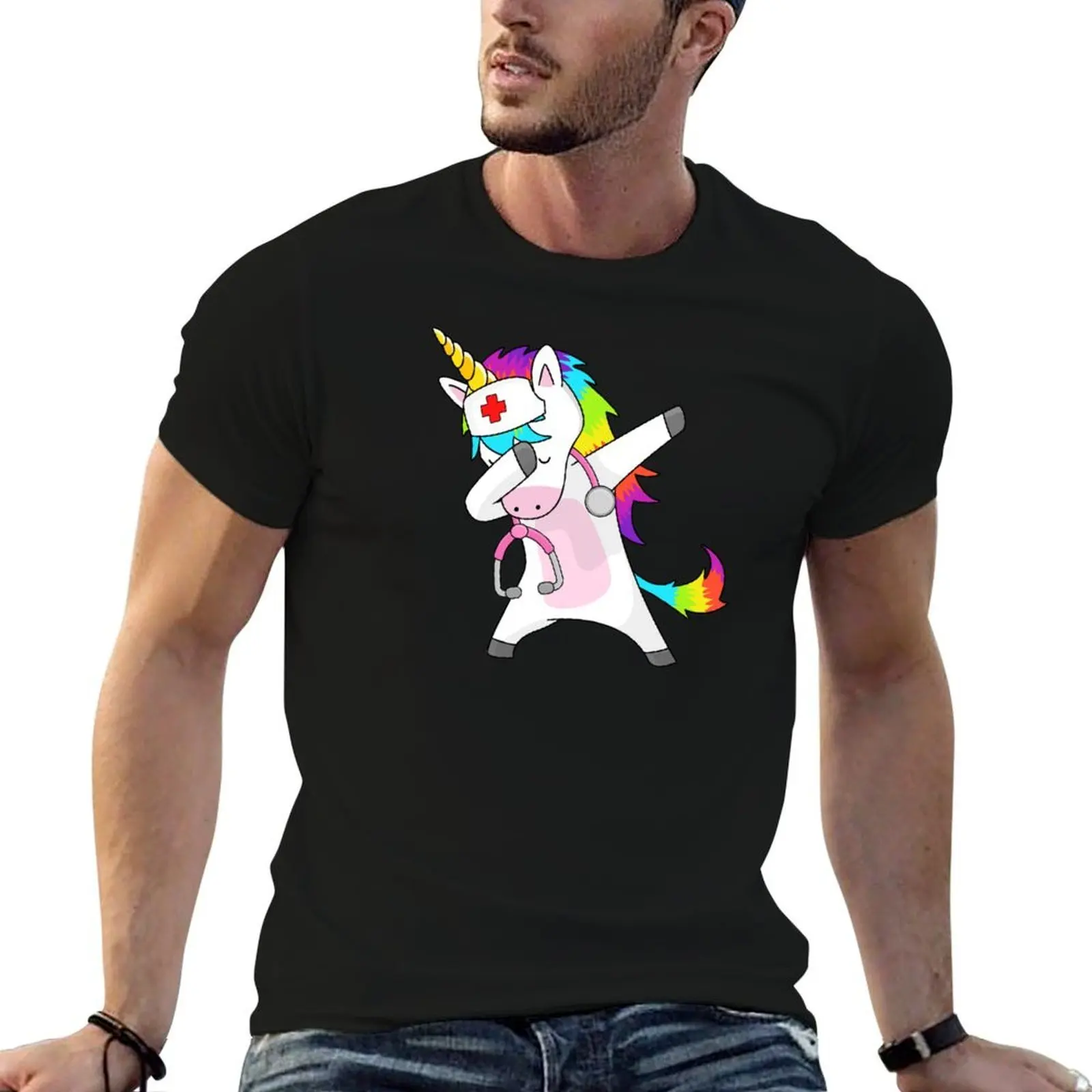 Dabbing Unicorn Nurse Heartbeat T-Shirt t shirt men 100% cotton luxury brand t shirts for man slim fit T-Shirt