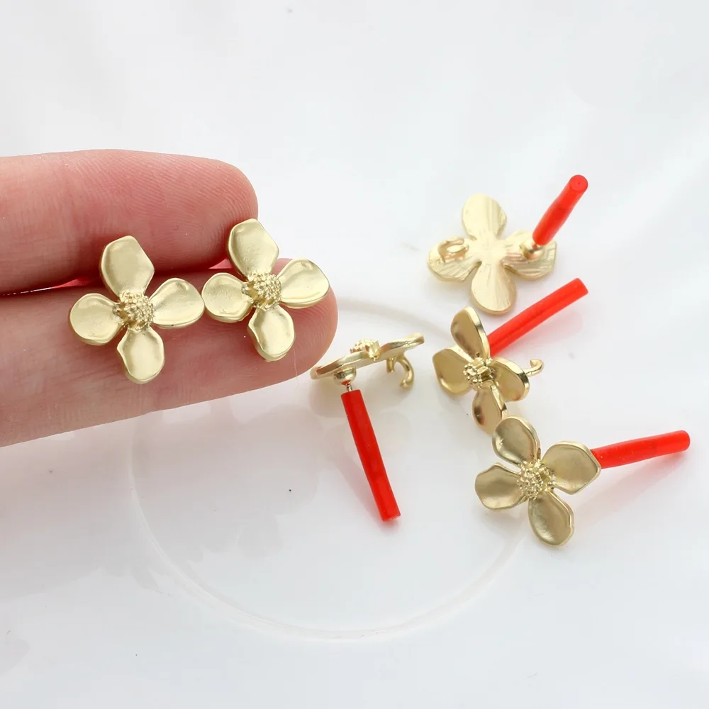 10PCS 12x12MM DIY Flower Earrings Connecotors Gold Color Stud Earring Settings for Jewelry Making Findings