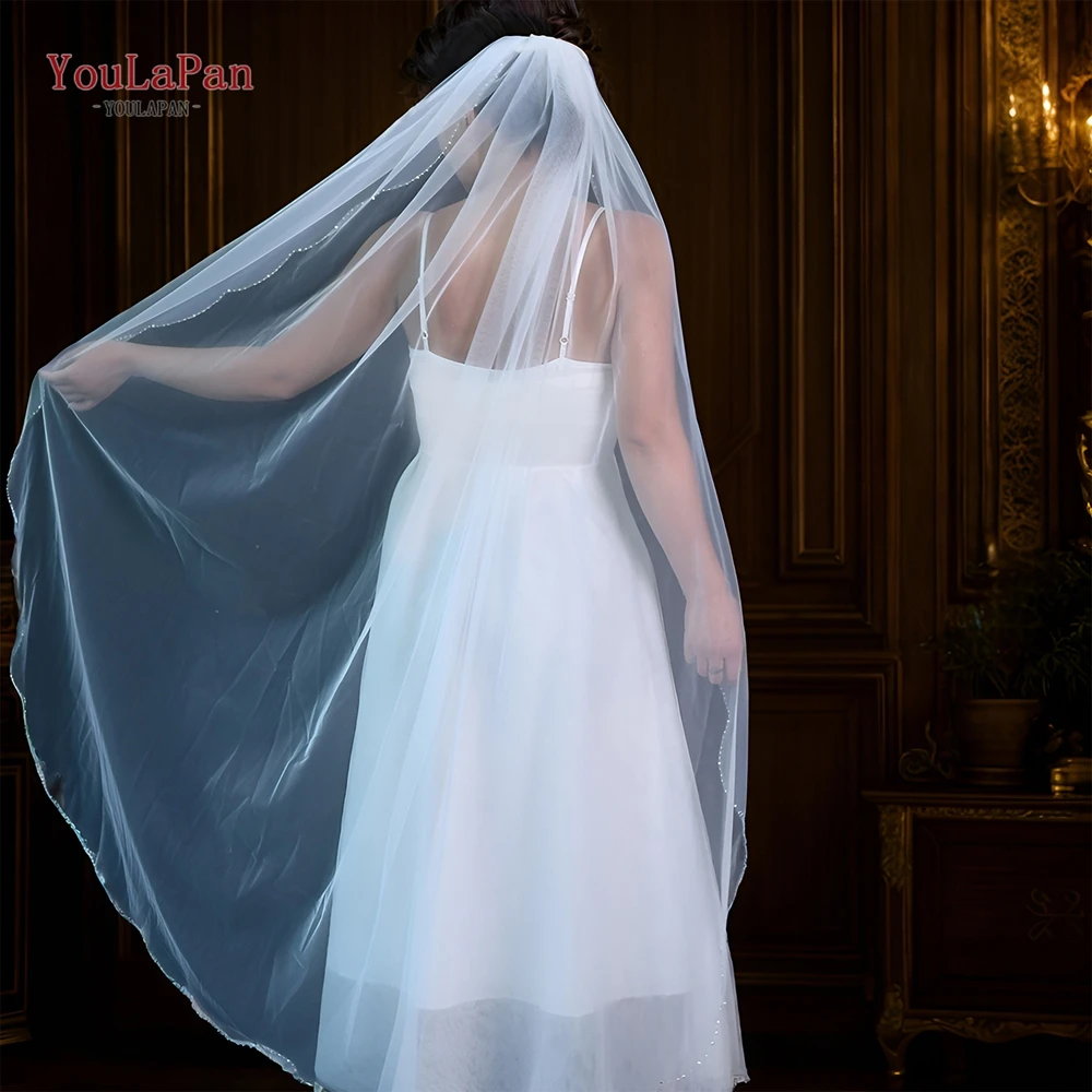 YouLaPan V33 velo de boda Rheinstone velo brillante velo hasta el codo con peine velo de boda para mujer cuentas de cristal brillante