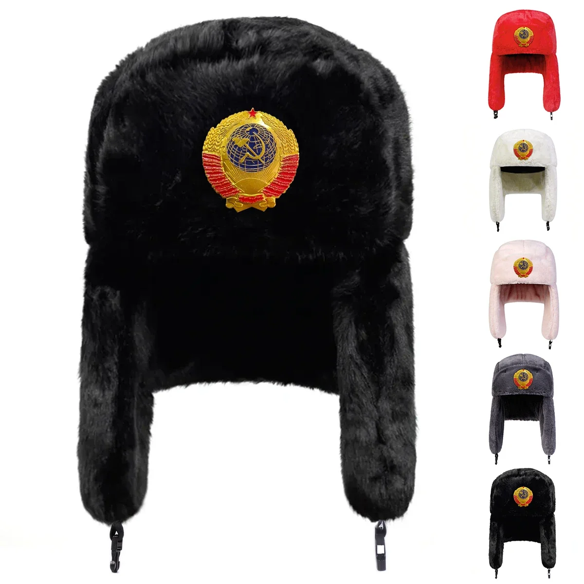 Unisex Lei Feng-Mütze mit kreisförmigem CCCP-Label, Wintermütze mit Ohrenklappe, warme Skimütze, Bombermütze für Outdoor-Aktivitäten im Schnee