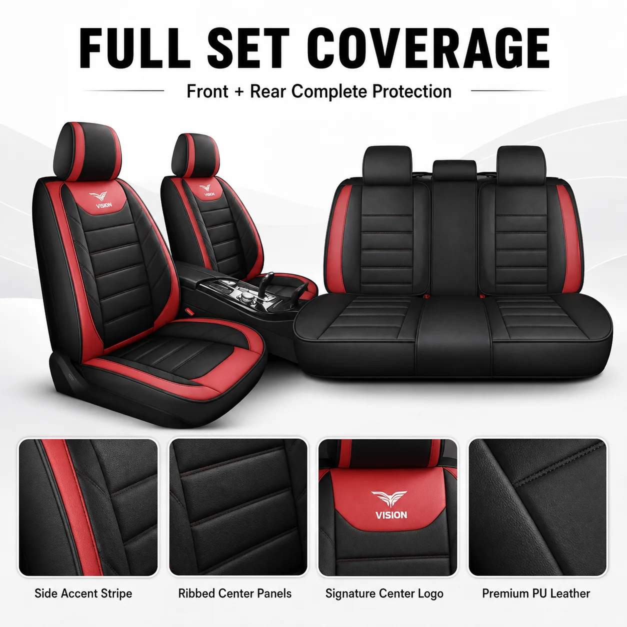 5-Seater Premium Leatherette C - Leather Car Seat Covers Full Set Universal recension och pris