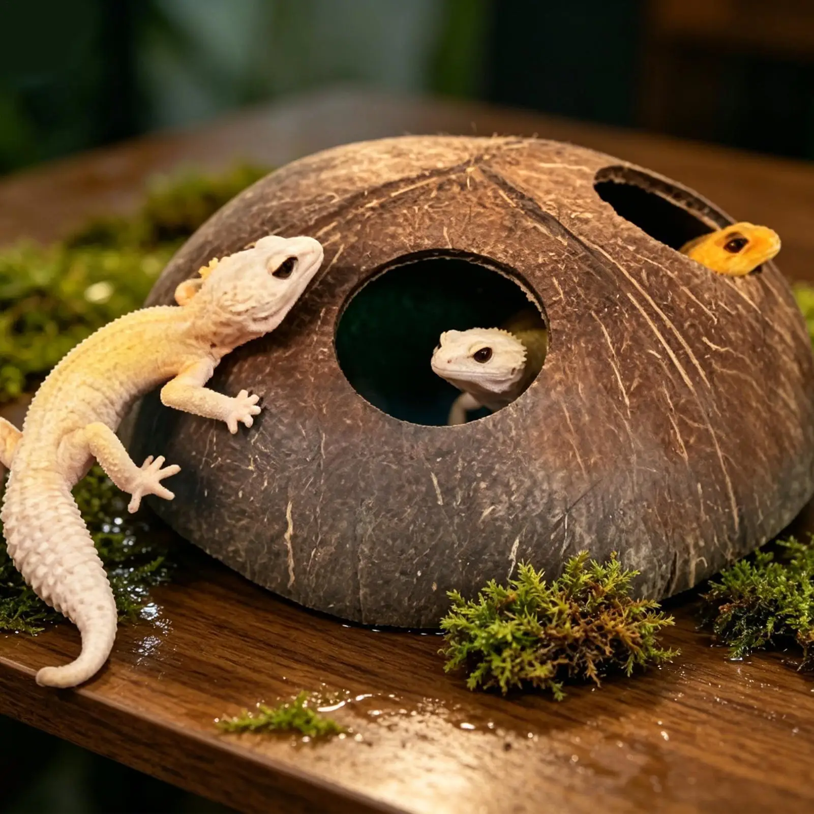 Natürliche Doppel-Eingangs-Lizard-Cave, dekorative handgefertigte Reptilien-Versteckhöhle für Taranteln, Chamäleons, Geckos und kleine Landtiere – Detail 1