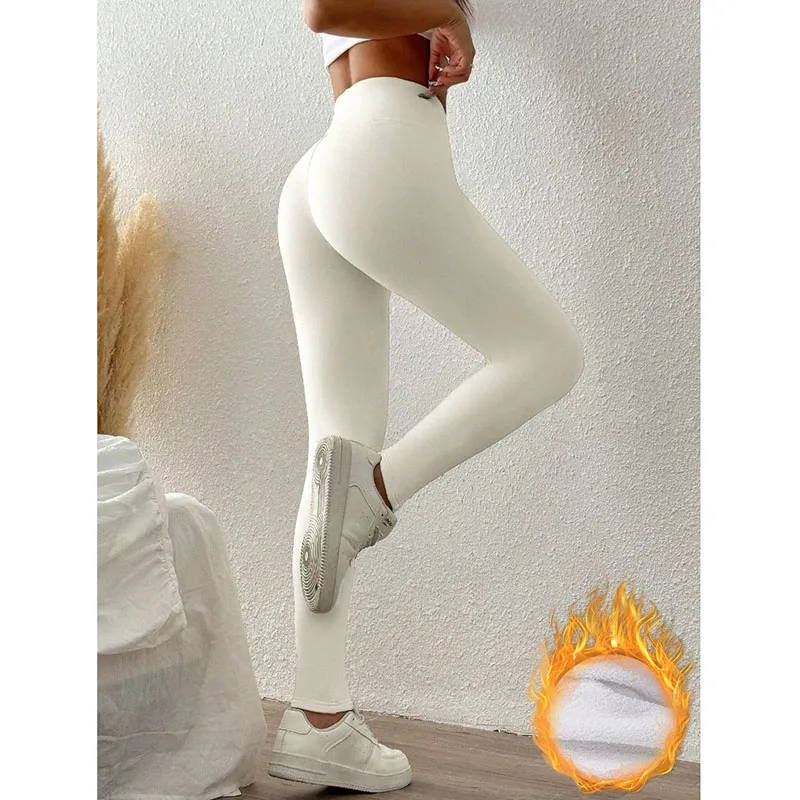 Verdicken Super Warme Winter Leggings Frauen Dünne Stretch Hohe Taille Verhindern Kälte Leggings Einfarbig Casual Plüsch Klassische Hosen