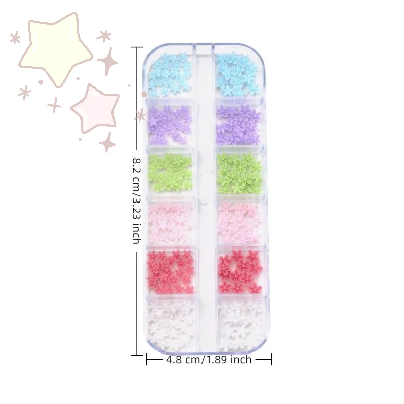 12 Grids Mini Gemengde Vijf Bloemblaadje Bloem Nail Art Charms Applicaties Decals Versieringen Voor Zomer Nail Design Manicure Accessorie