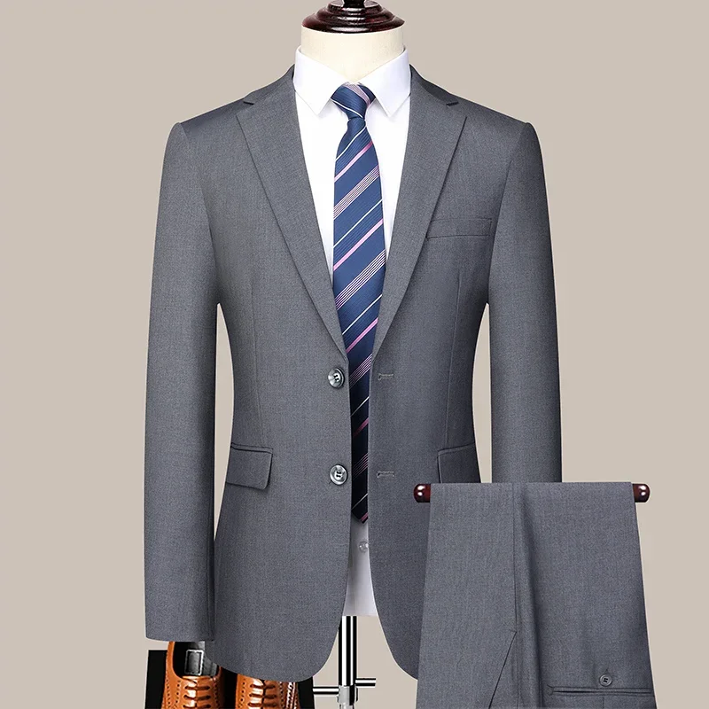 

Men's 2025 Slim-fit Two-button Business Suit Professional Work Formal Two-piece Set Trousers Included S-6XL
