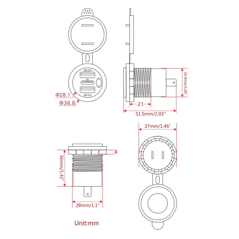 3 Port USB Car QC3.0 Fast Charging Dual USB Car Adapter 12V-24V Car Phone with Light Dropshipping