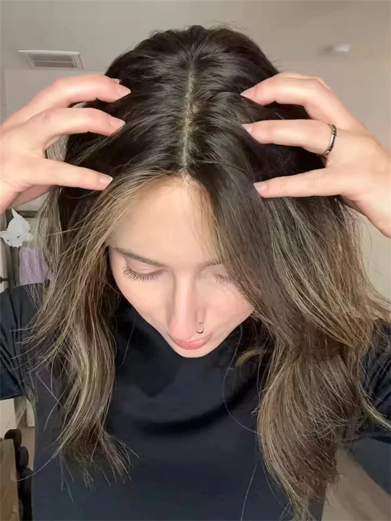 

Новинка в синтетическом парике премиум-класса, омбре, пепельно-коричневый, блондинка, мелирование, женский бесклеевой парик, короткая волна, боб, парик спереди, кружевной передний парик