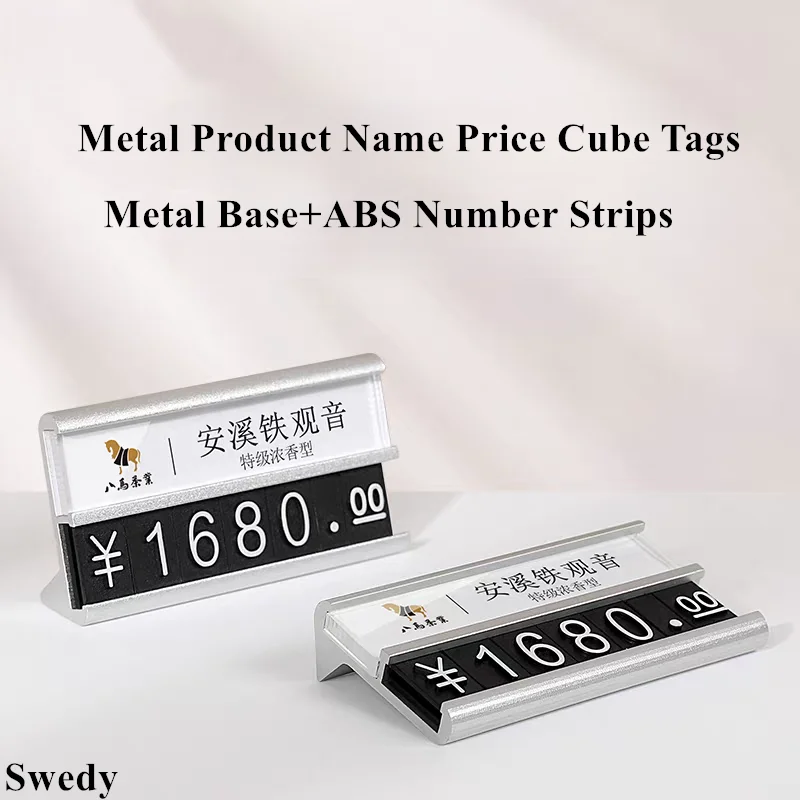 Aluminum Adjustable Number Price Cube Tags Jewelry Label Display Set Small Products Price Label Sign Card Holder Stand