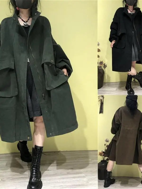 

Аутентичная модная женская ветровка средней длины с воротником-стойкой, свободная повседневная универсальная верхняя одежда, модное осеннее пальто