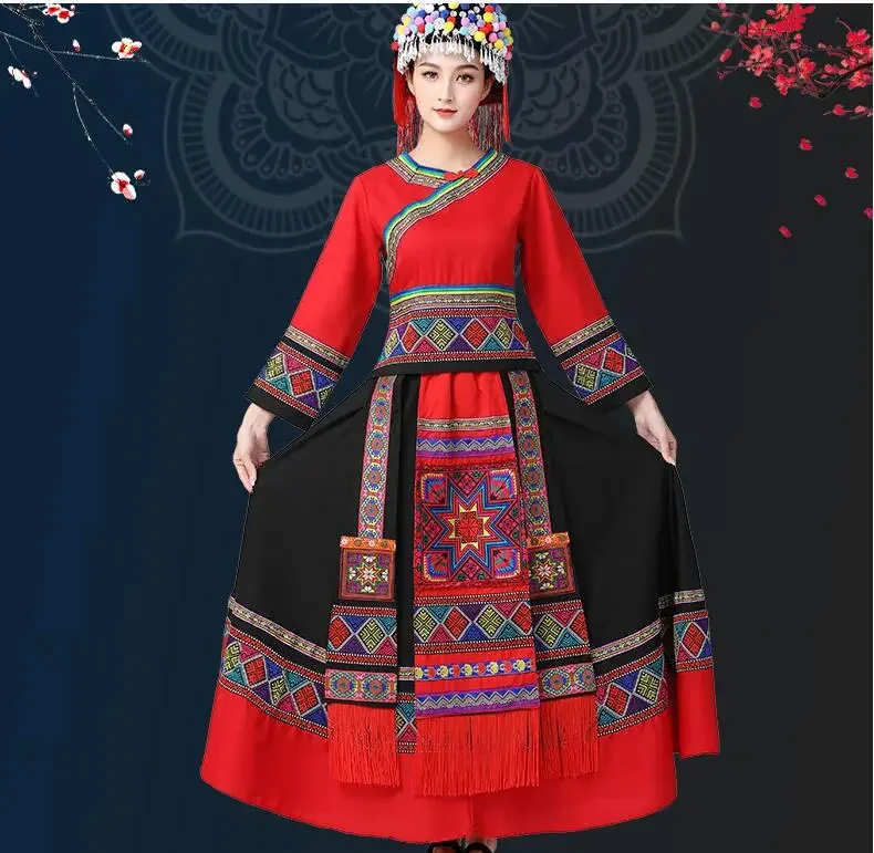 Trajes de actuación de minoría china Dong vestido de baile de nacionalidad mujeres folclóricas Hmongb