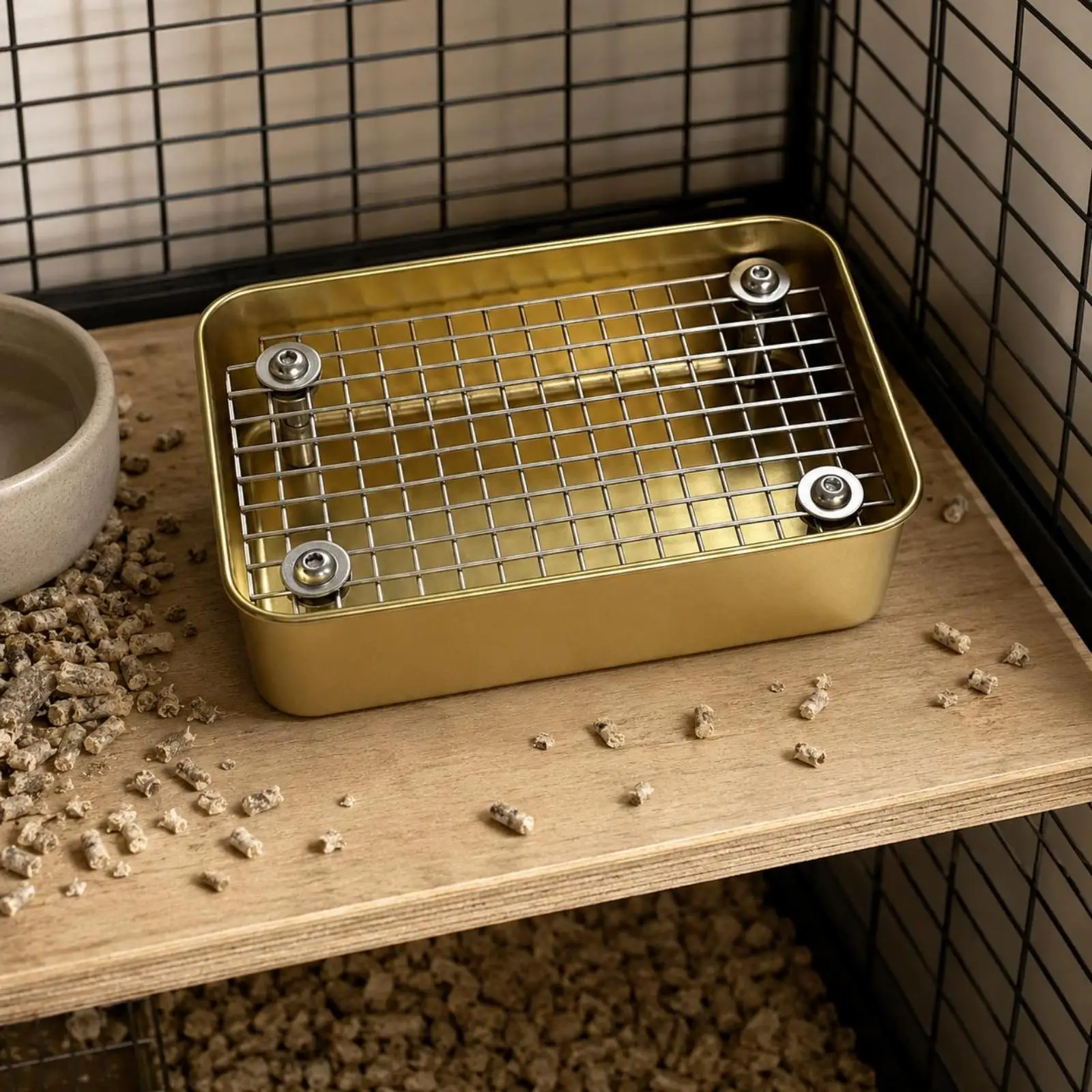 Industrial Pan Pet Toilet Tray with Metal Grate Secure Corners Easy Clean Litter Box for Chinchilla Pets