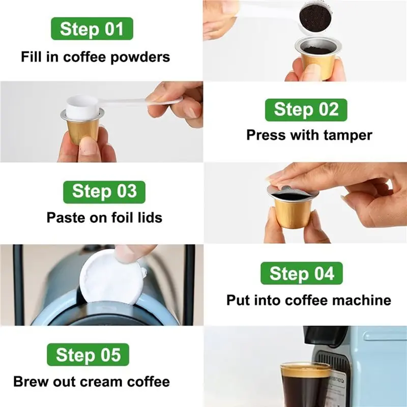 B03C-200Pcs Fillable Empty Aluminum Foil Capsules Coffee Pods Set,Your Own Espresso Coffee Cups Pod & Seals Sticker Lids Kit