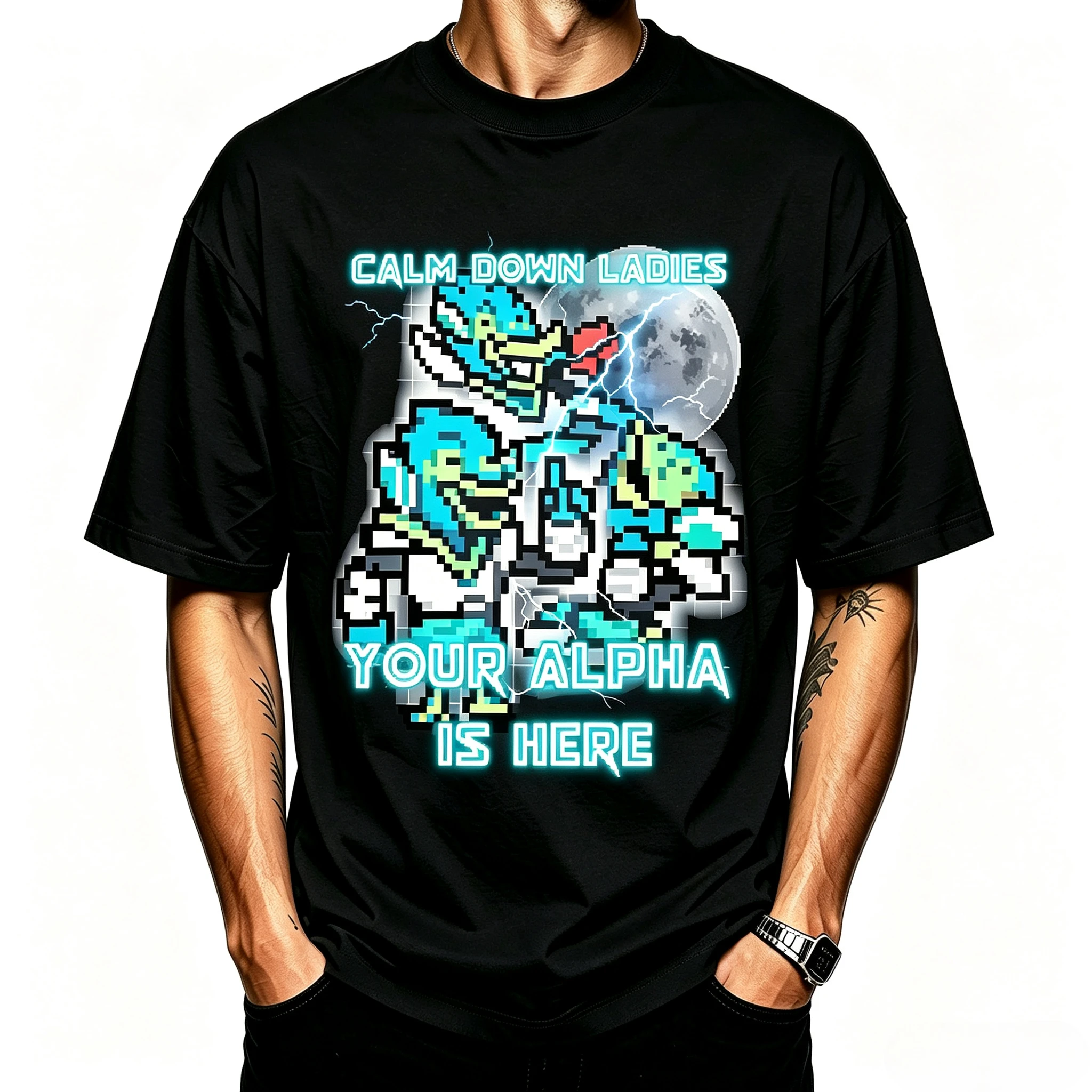 Men Casual Short Sleeve T-shirt Modal Soft Fabric, Funny Pixel Game Cat Graphic Print Loose O‑neck Streetwear Daily Tops