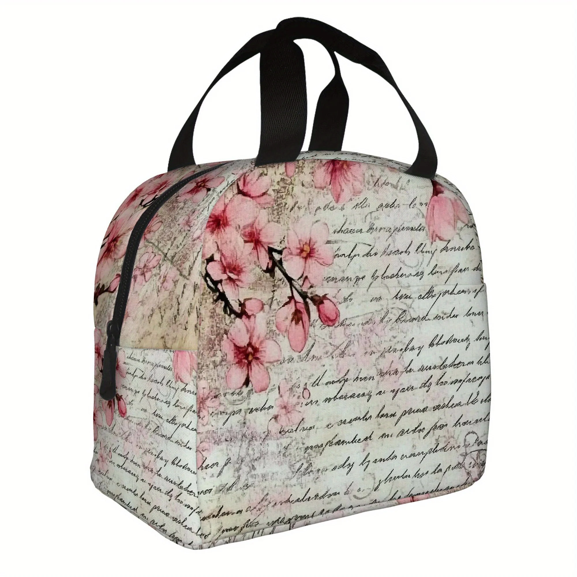1pc Vintage Floral Letter Background Printed Thermal Bag Insulation and Refrigerated Portable Reusable Unisex for Home