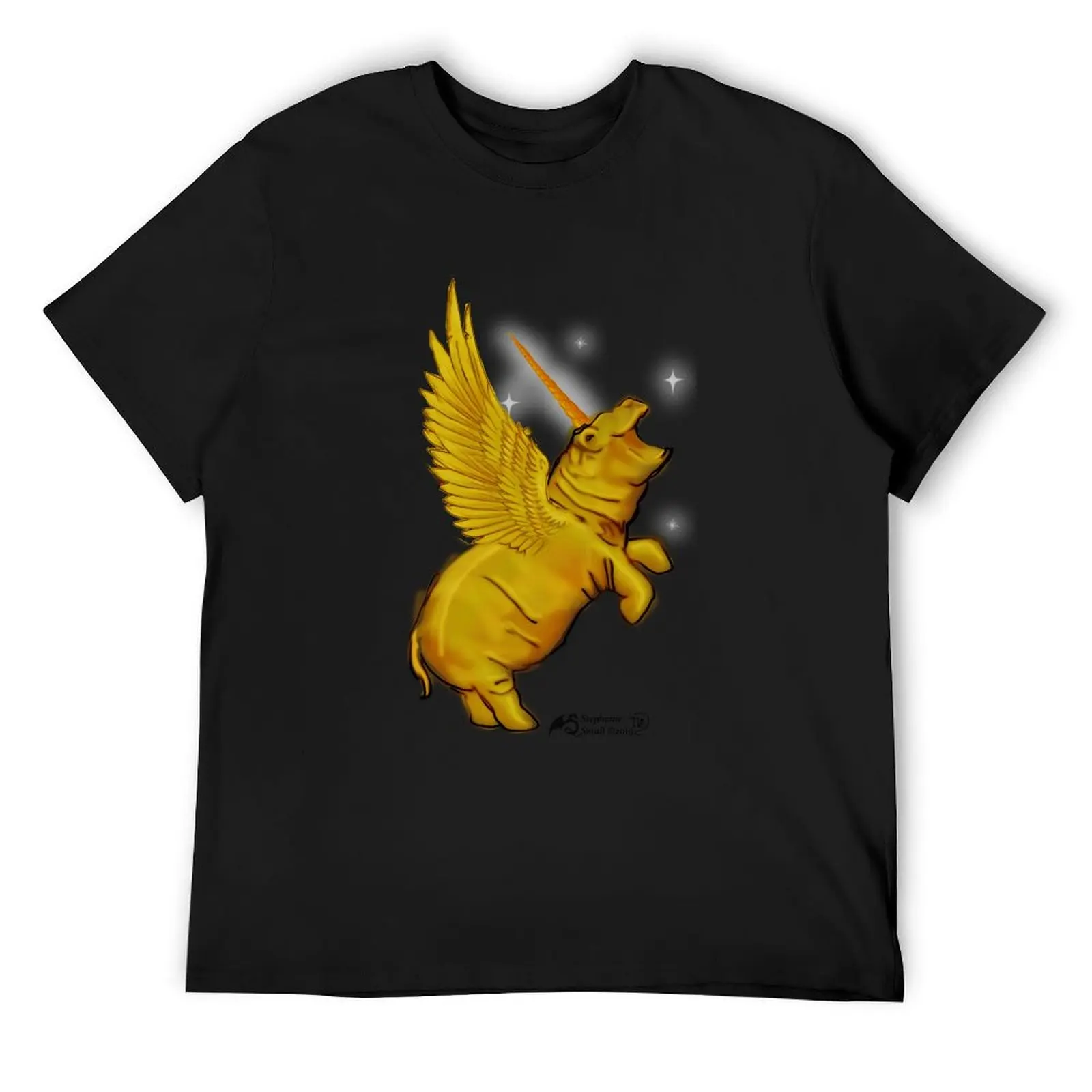 Royal Gold Golden Rainbow Sparkle Hippo Hippopotamus Unicorn horn wings wingedFantasy Magic Pegacorn T-Shirt