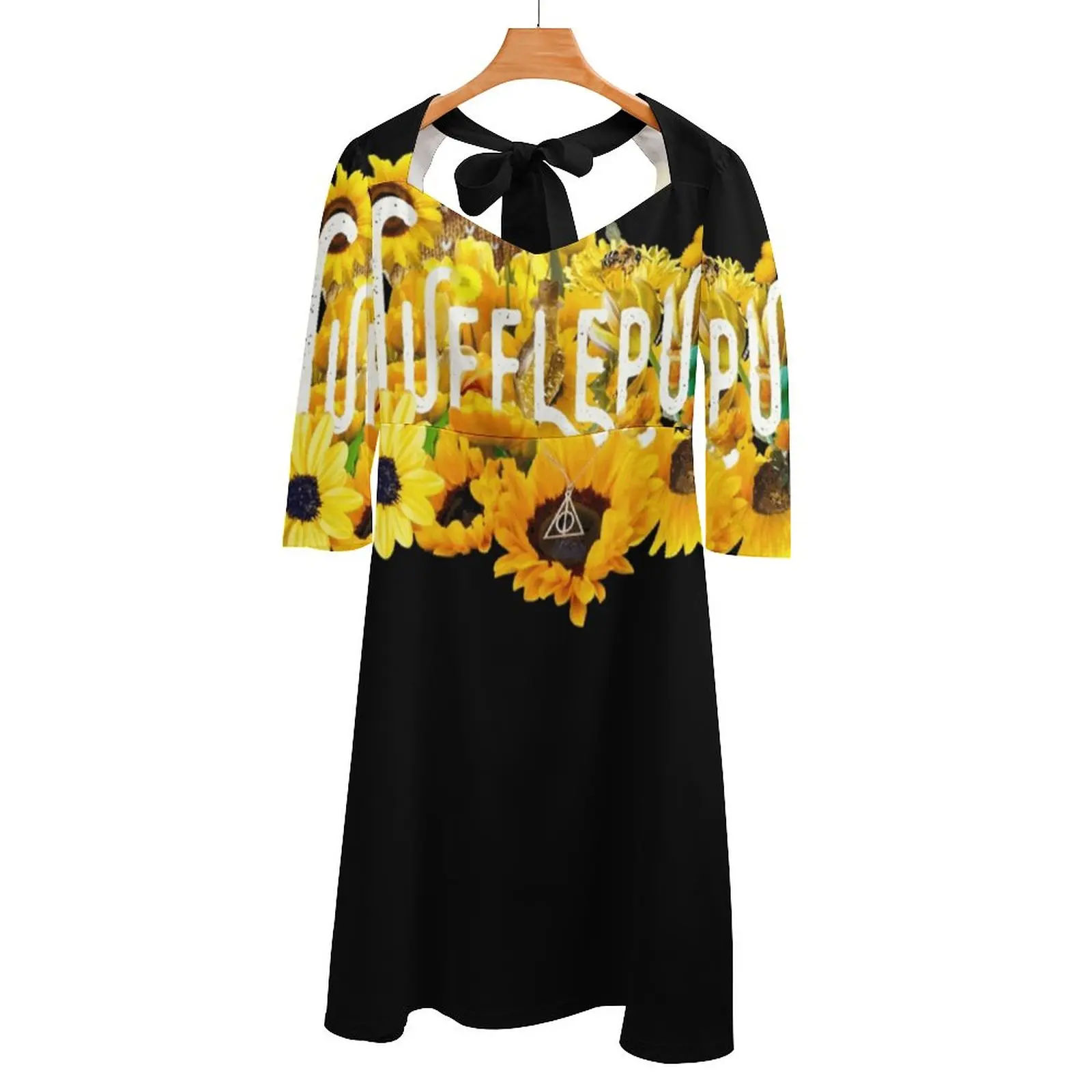 Helgas Sunflowers Back Lacing Backless Dress Square Neck New Plus Size Elegant Women Dress House Pride Magic Witch Wizard