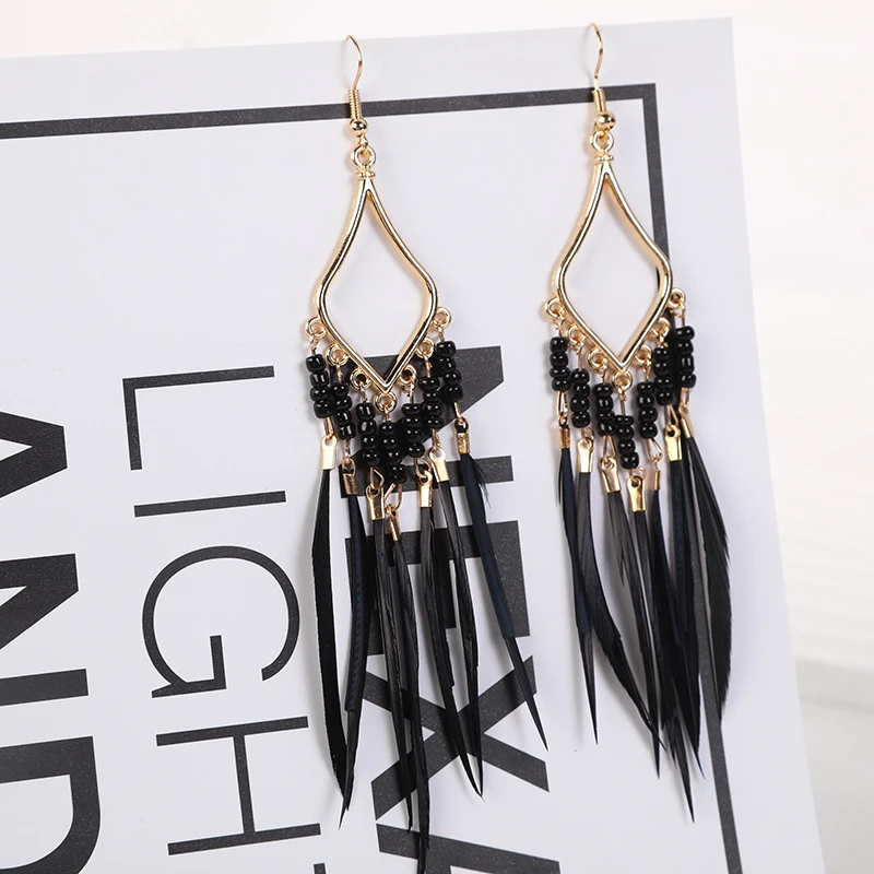 Summer Hot Colorful Beads Feather Long Pendant Earrings for Women Bohemian Style Fashion Tassel Earrings Jewelry Accessories - Image 4