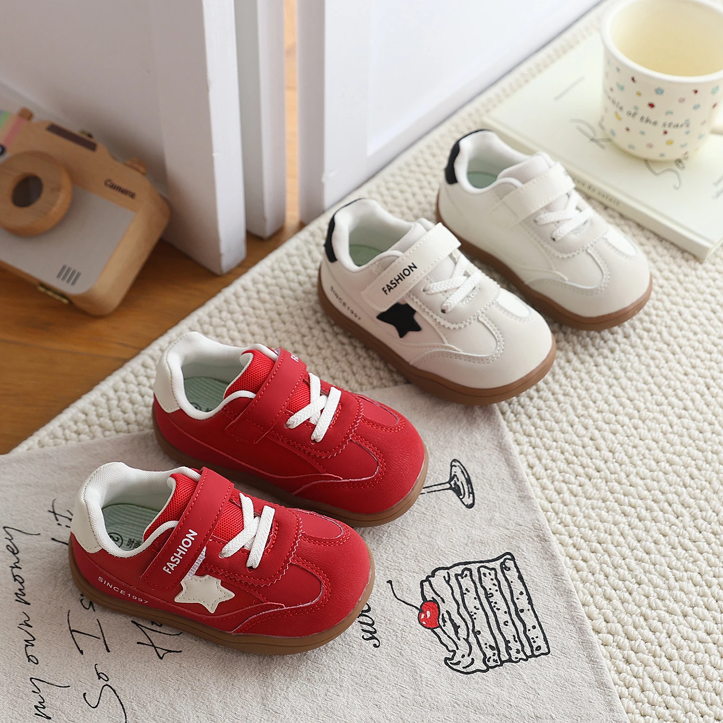 Kids'Casual Shoes Sneakers PU Leather Star Autumn Running Shoes For Children Soft Bottom Anti-slip White Red Shoes Size 21-30