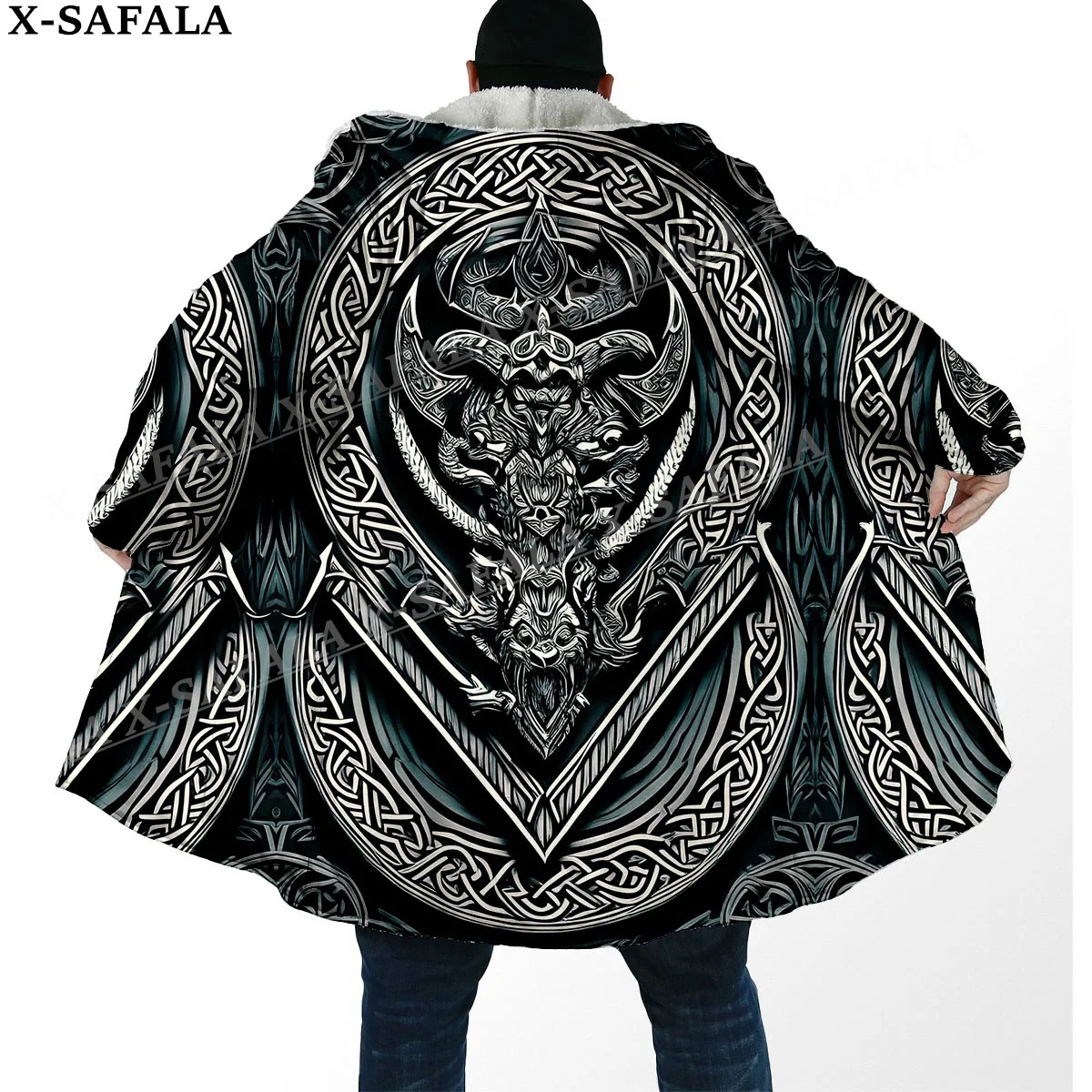 

Viking Life Tree Tattoo Symbol Totems Art Thick Warm Hooded Cloak Men Overcoat Coat Windproof Fleece Cape Robe Hooded Blanket-8