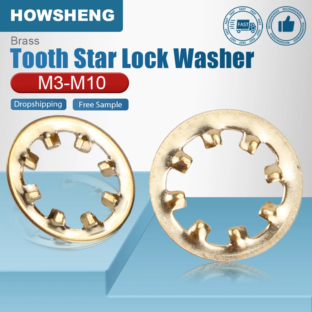 HOWSHENG 20-50pcs Brass Internal Tooth Star Lock Washer M3 M4 M6 M8 M10 Copper Serrated Gasket