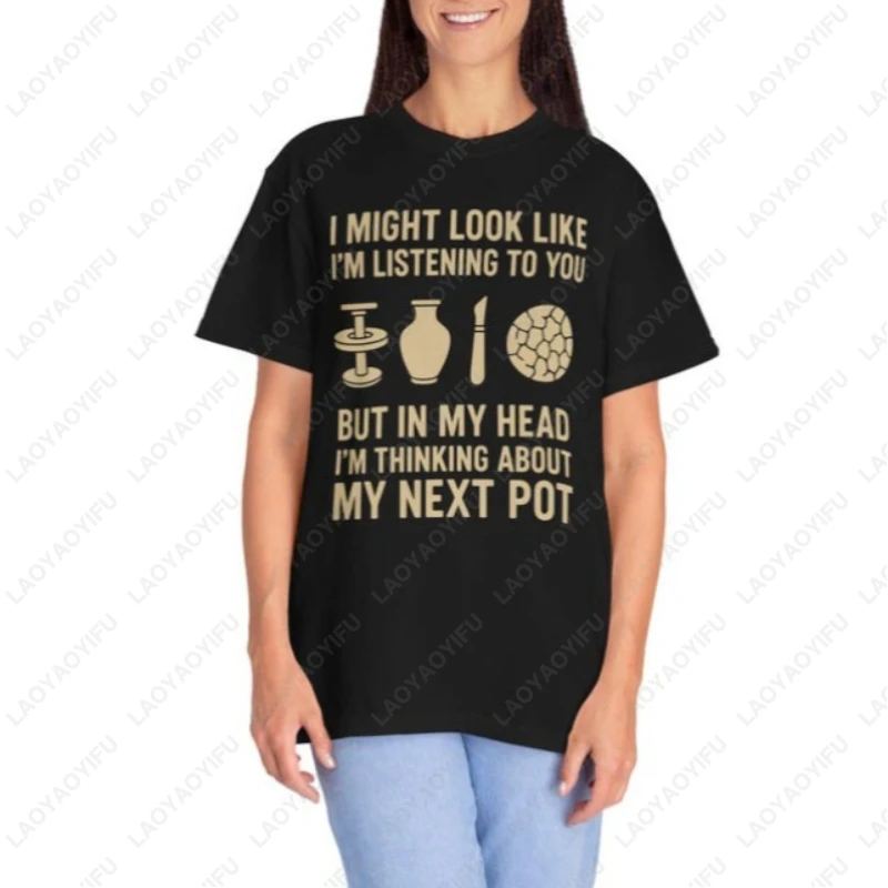 Töpferliebhaber Unisex Erwachsene Baumwolle T-Shirt Lustiges Keramik Künstler Geschenk Mydiyclub Ton Set O-Ausschnitt Bedruckte Tops Frauen Mann Humor T-Shirt