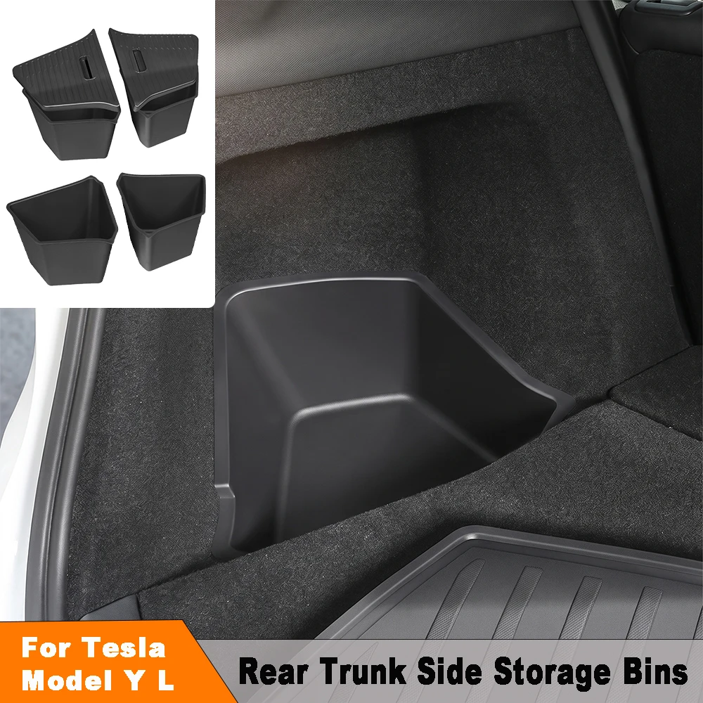 For Tesla Model Y L 2026 ABS+TPE 2Pcs Car Rear Trunk Side Storage Box Material Anti-dirty Organiser Auto Interior Accessories