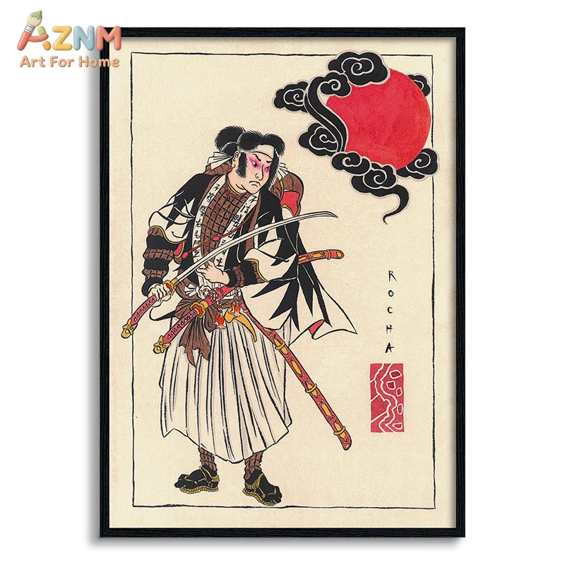 Japanese Samurai Art Poster Vintage Classic Print Canvas Painting Abstract Maximalism Wall Art Picture for Room Home Decoration